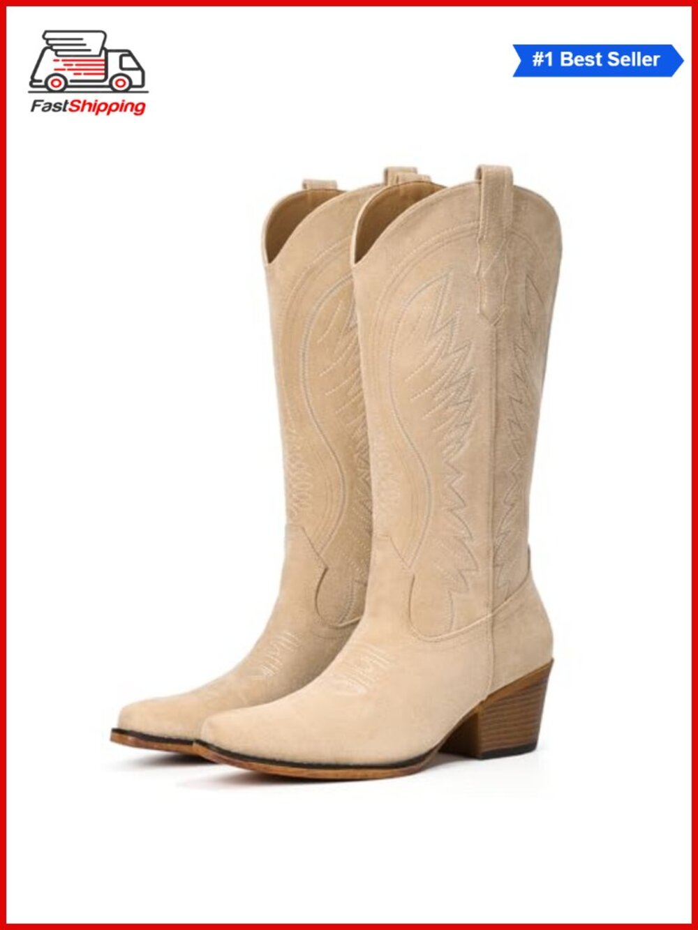 ✨ Suede Cowboy Boots Women Mid-Calf Embroidery Snip Toe Chunky Heel Western